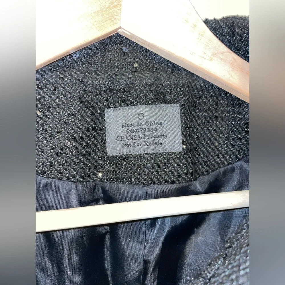 CHANEL Black Sequence Tweed 3/4 Sleeve Blazer Fit Size Small